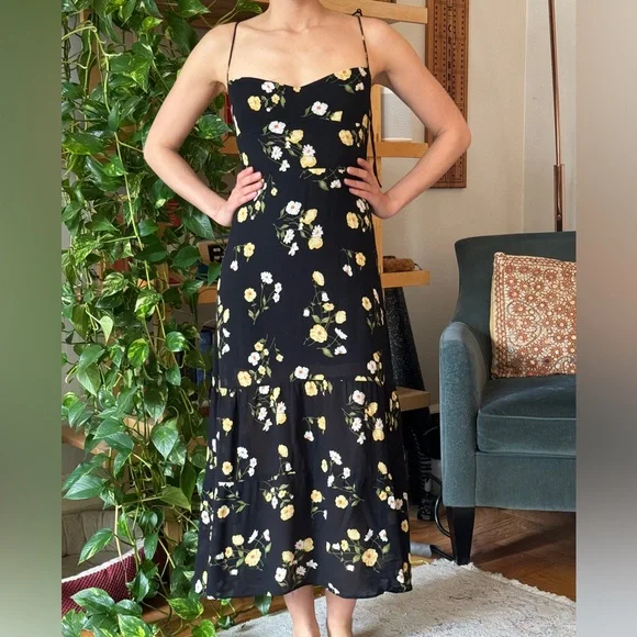 Reformation | Dresses | Summer Reformation Dress Size Black Floral Pattern  | Poshmark
